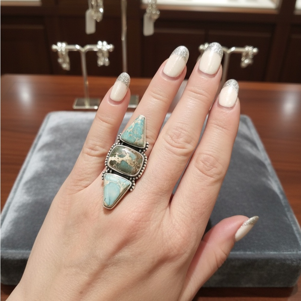 Sterling Silver and Turquoise‎ Statement Ring - Picture 3 of 7